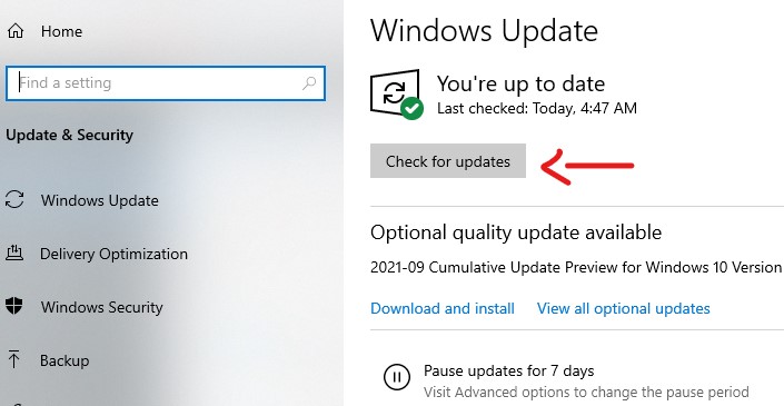check for updates on windows 10