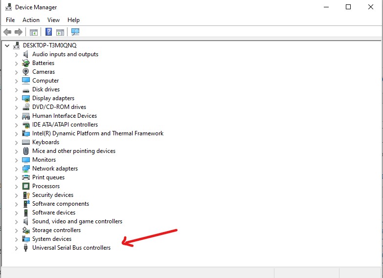 Universal Serial Bus controllers in device manager