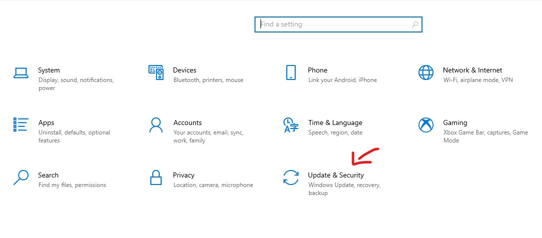 Update & Security Windows 10 settings